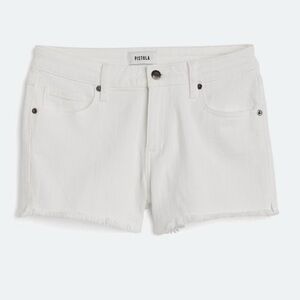 PISTOLA Eliana Mid Rise Fray Hem Denim Jean Shorts - White - 26